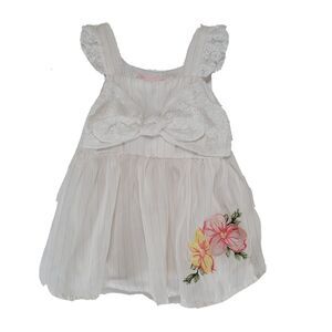 Toddler Dress Size 2T Embroidered Flower Accent Gold Thread Stripes Little Lass